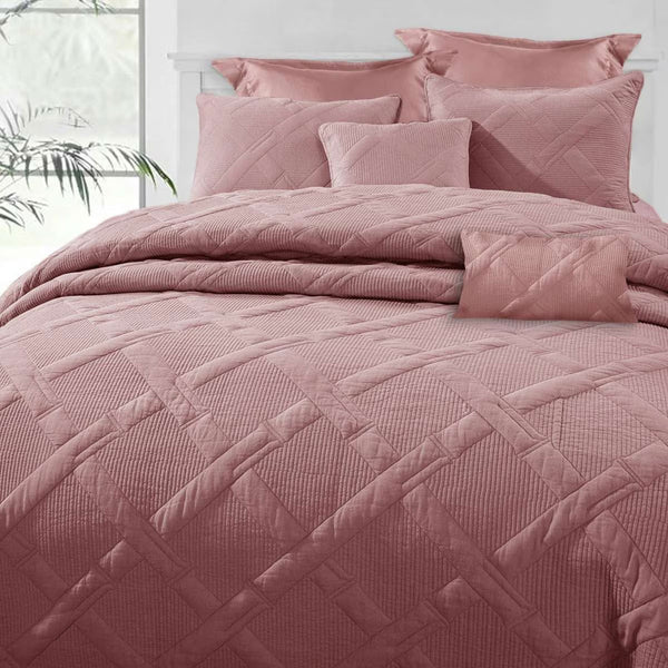 Ramesses 7 Pce Matelasse Bamboo Bedspread Comforter Coverlet Rose Queen