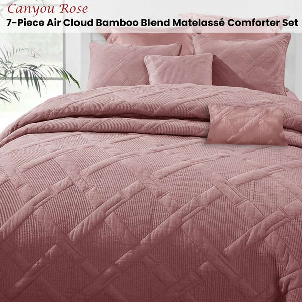 Ramesses 7 Pce Matelasse Bamboo Bedspread Comforter Coverlet Rose Queen