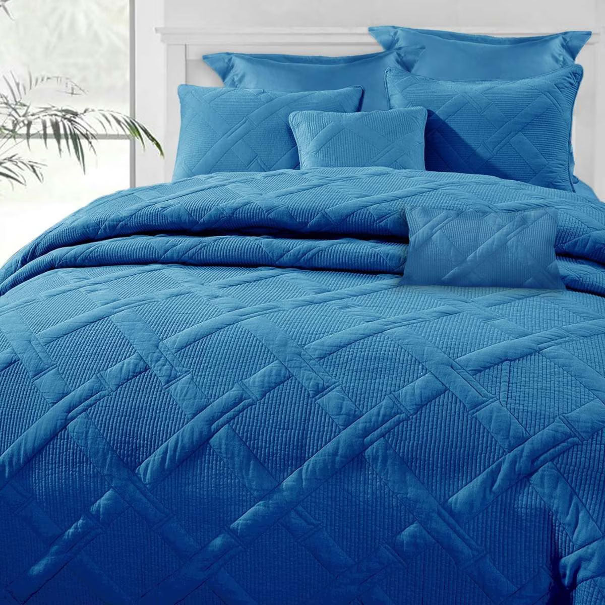 Ramesses 7 Pce Matelasse Bamboo Bedspread Comforter Coverlet Blue King
