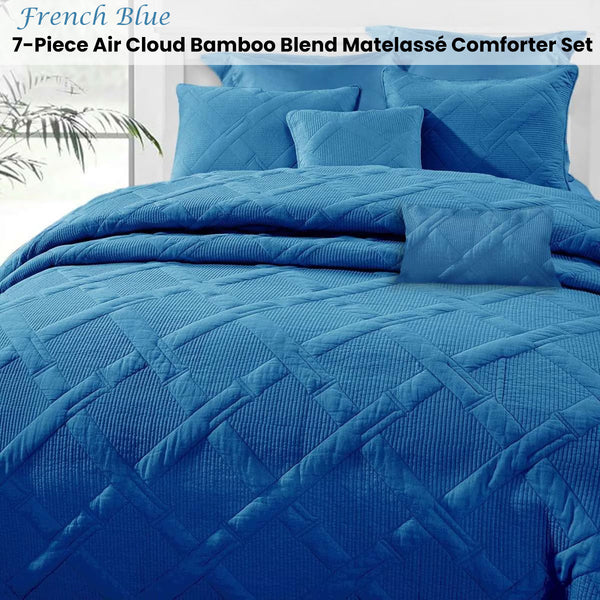 Ramesses 7 Pce Matelasse Bamboo Bedspread Comforter Coverlet Blue King