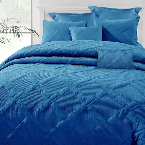 Ramesses 7 Pce Matelasse Bamboo Bedspread Comforter Coverlet Blue Queen