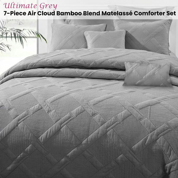 Ramesses 7 Pce Matelasse Bamboo Bedspread Comforter Coverlet Grey King