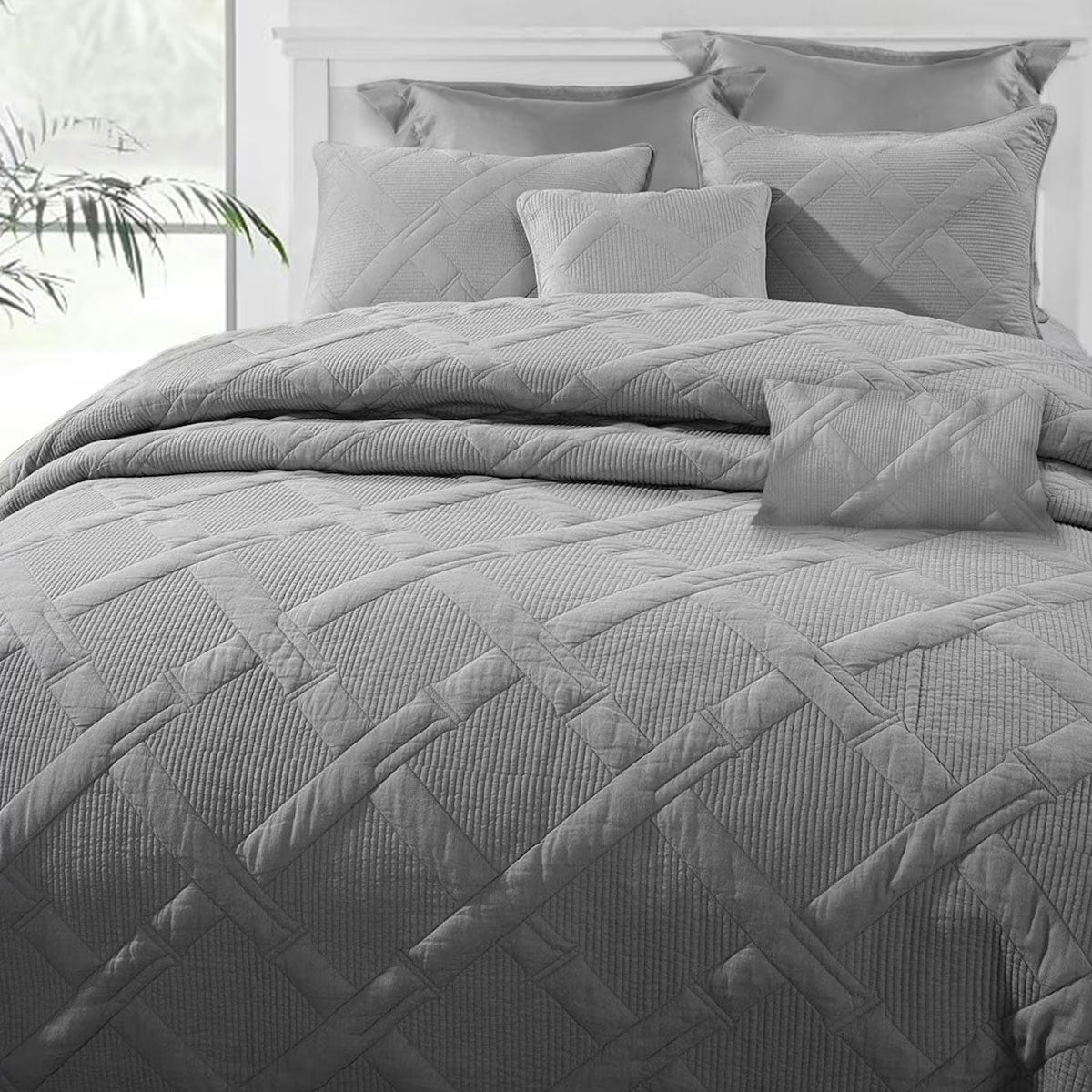 Ramesses 7 Pce Matelasse Bamboo Bedspread Comforter Coverlet Grey Queen