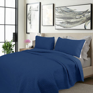 Shangri La 3 Pce 2000TC Navy Cooling Embroidered Comforter Bedspread King