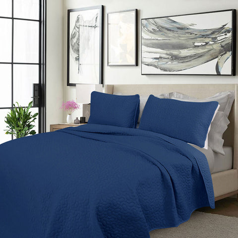 Shangri La 3 Pce 2000TC Navy Cooling Embroidered Comforter Bedspread King