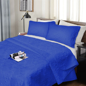 Ramesses 3 Piece Ultrasonic Bedspread Comforter Coverlet King Royal Blue