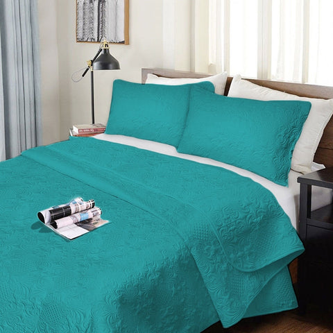 Ramesses 3 Piece Ultrasonic Bedspread Comforter Coverlet King Teal