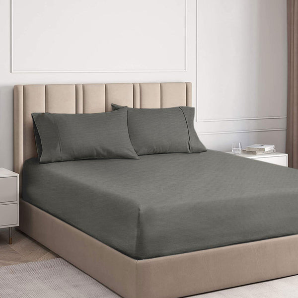 Ramesses 2000TC Bamboo Fitted Sheet Pillowcase Set Charcoal King