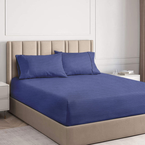 Ramesses 2000TC Bamboo Fitted Sheet Pillowcase Set Royal Blue Single