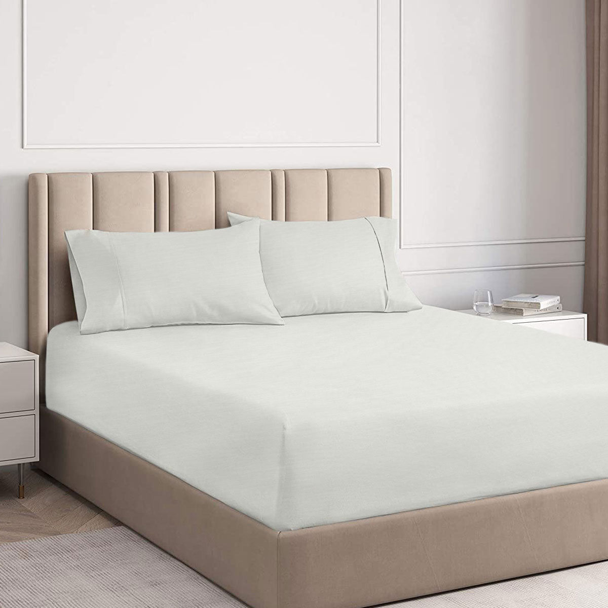 Ramesses 2000TC Cooling Bamboo Fitted Sheet Pillowcase Set Silver Single