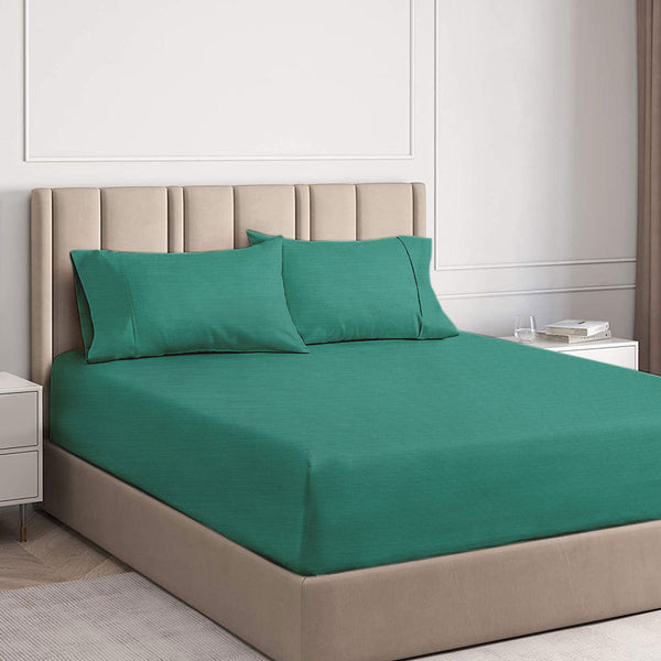Ramesses 2000TC Cooling Bamboo Fitted Sheet Pillowcase Set Teal Single