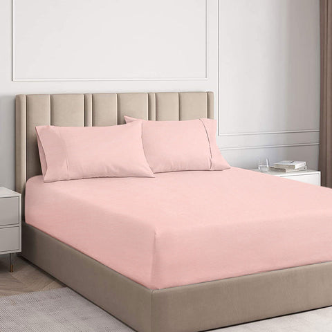 Ramesses 2000TC Cooling Bamboo Fitted Sheet Pillowcase Set Tea Rose King