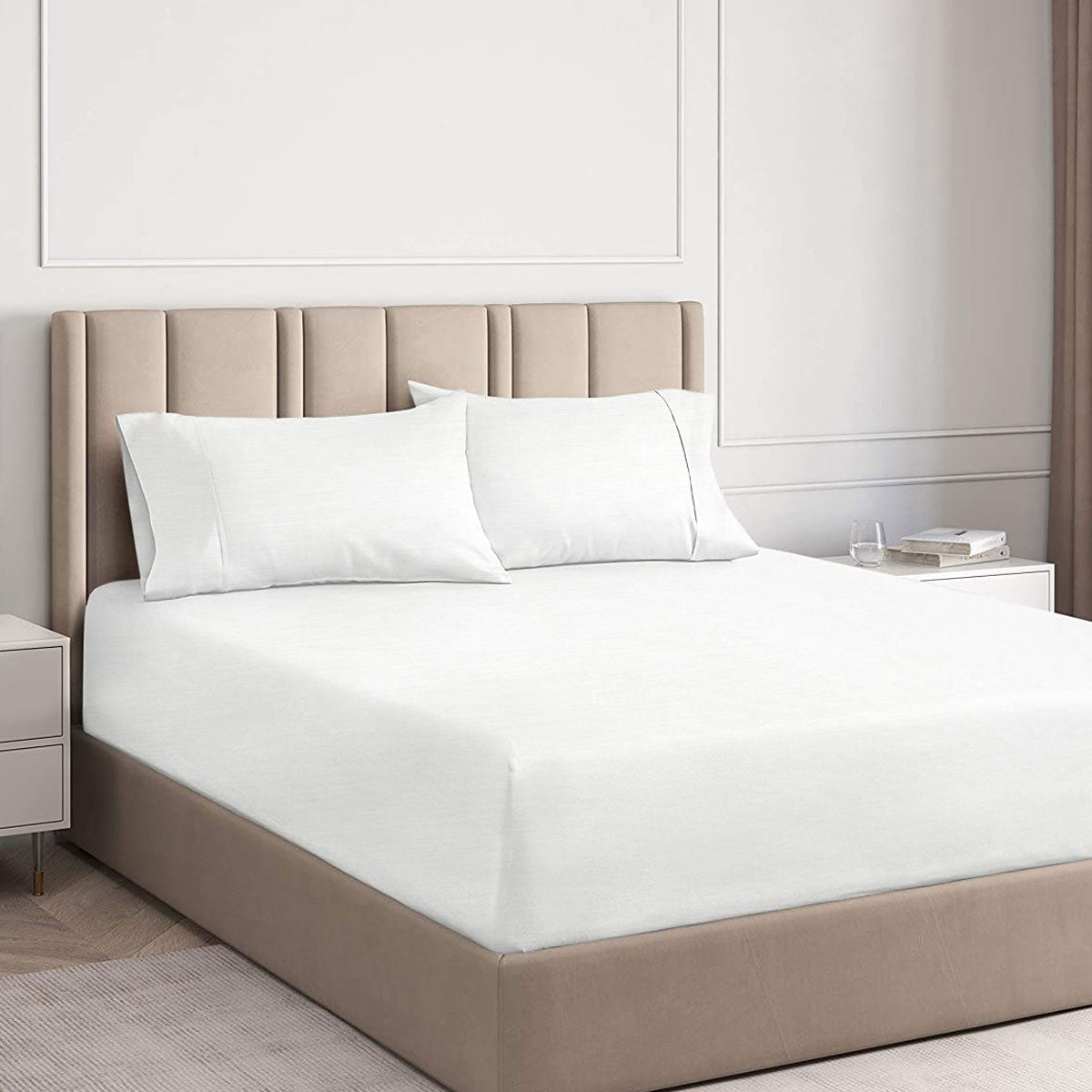 Ramesses 2000TC Cooling Bamboo Fitted Sheet Pillowcase Set White King Single