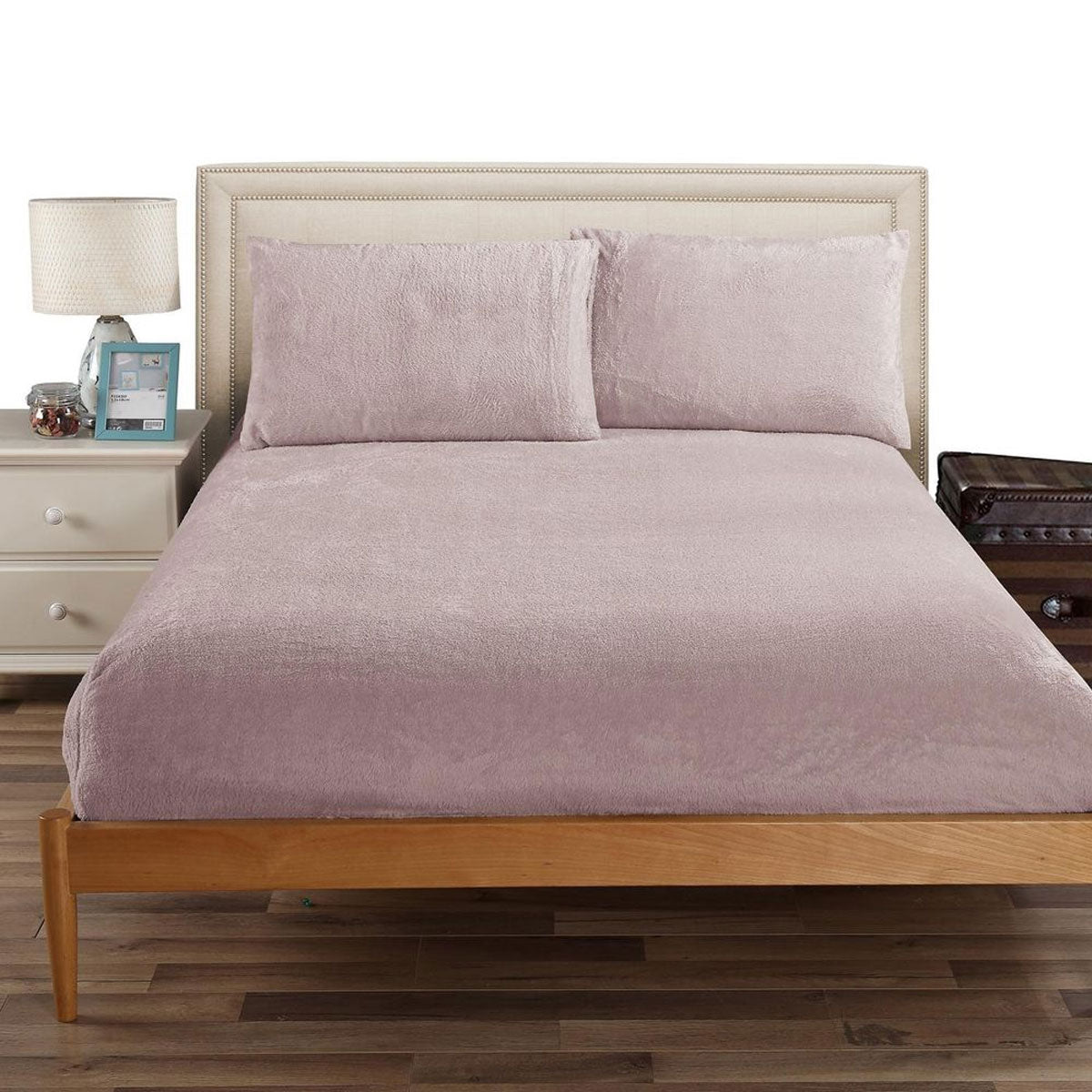 Ramesses Teddy Fleece Fitted Sheet Pillowcase Set Dusty Pink King