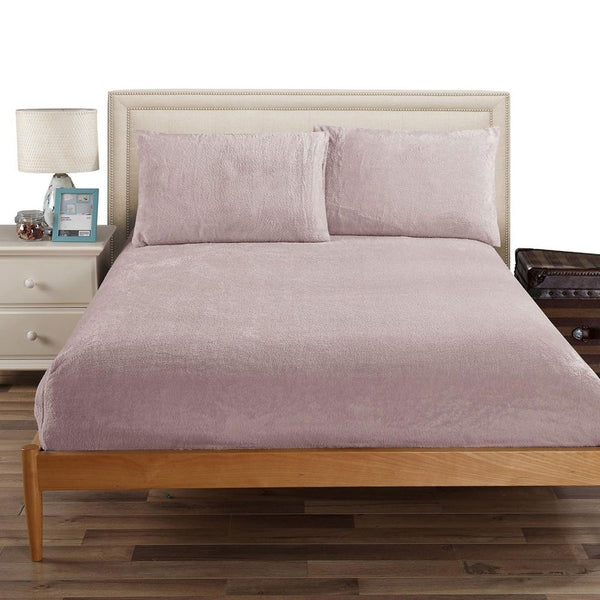 Ramesses Teddy Fleece Fitted Sheet Pillowcase Set Dusty Pink King