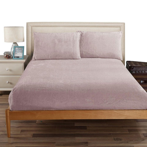 Ramesses Teddy Fleece Fitted Sheet Pillowcase Set Dusty Pink King