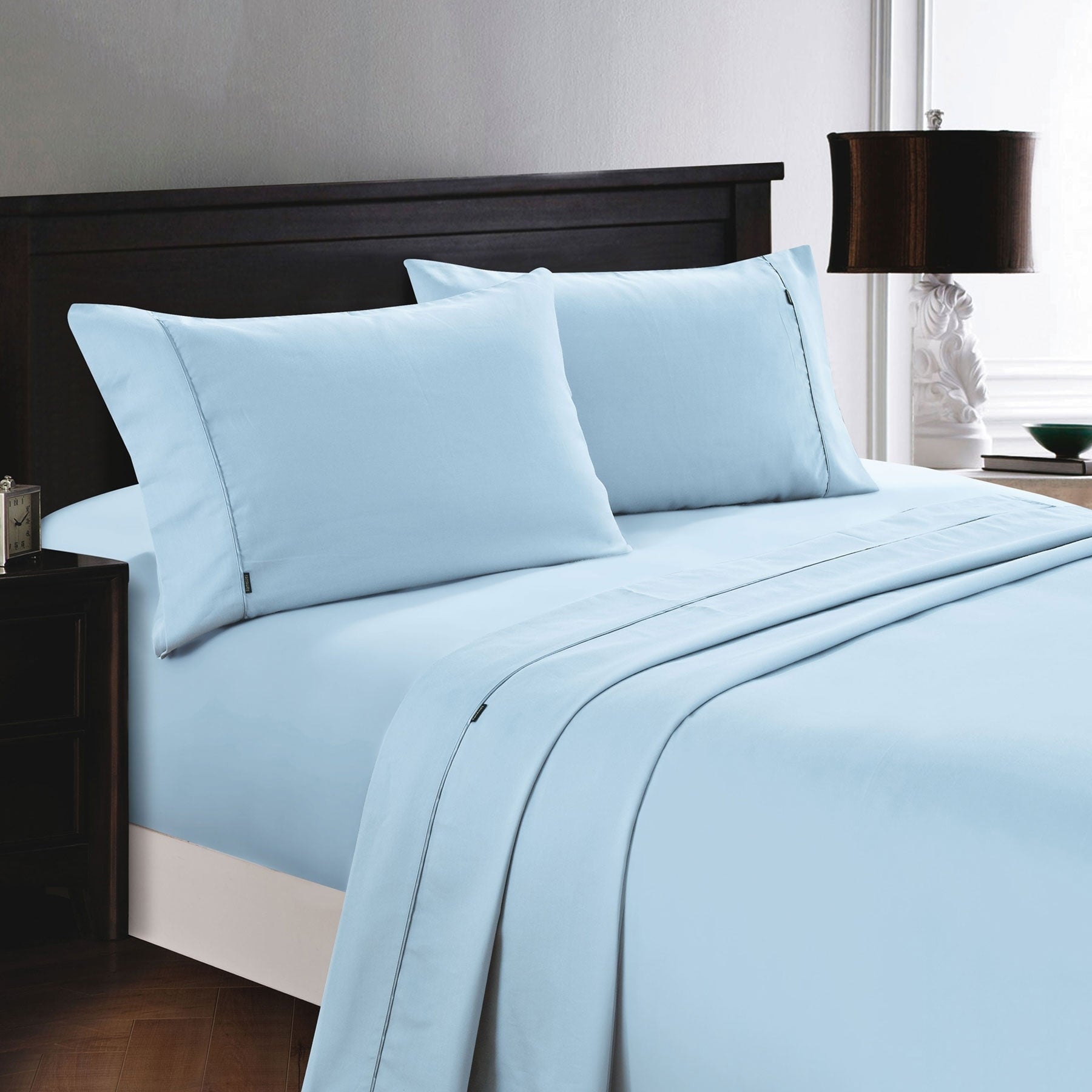 Deluxe Linen 1200TC Cotton Rich Flat Fitted Sheet Set Pearl Blue King