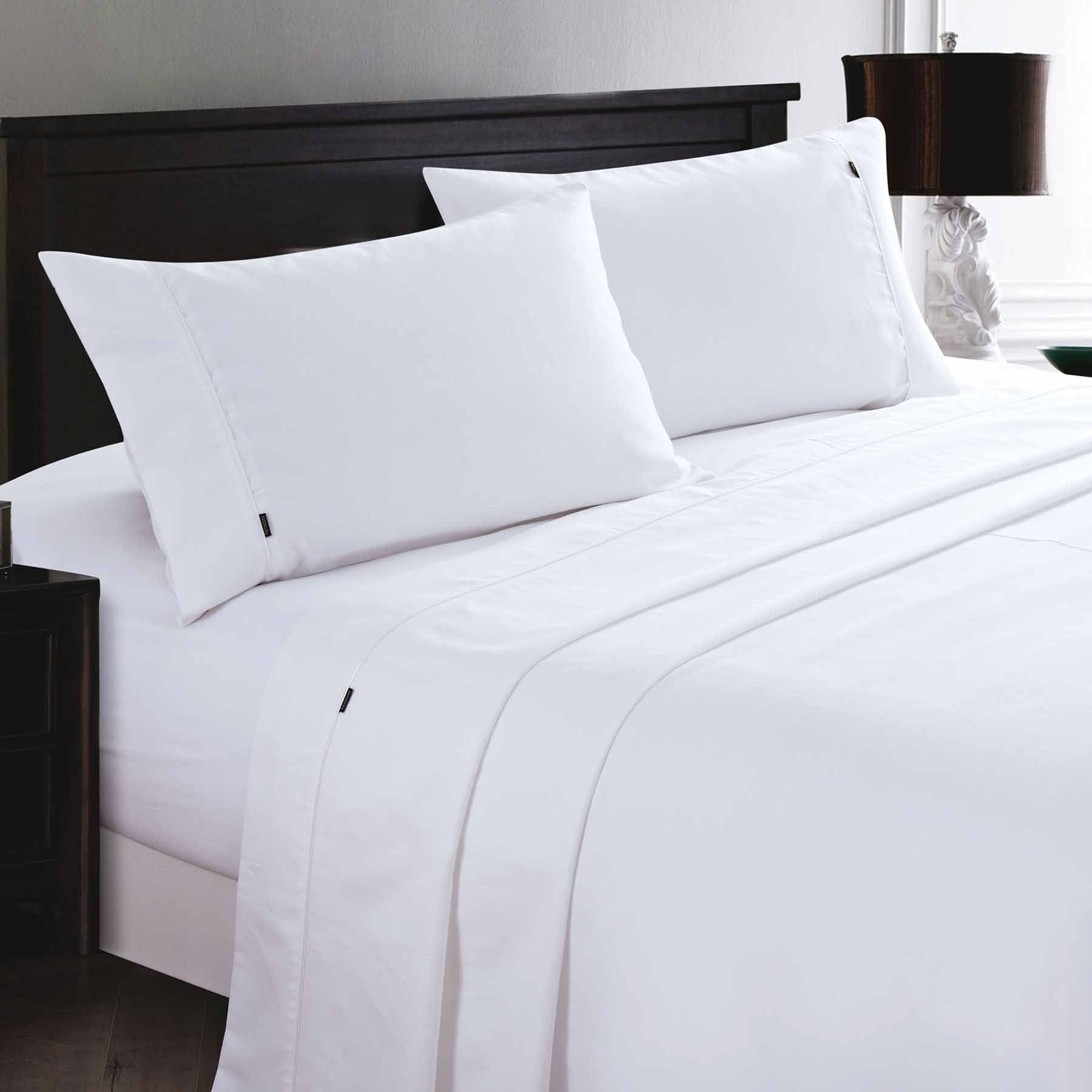 Deluxe Linen 1200TC Cotton Rich Flat Fitted Sheet Set White King Single