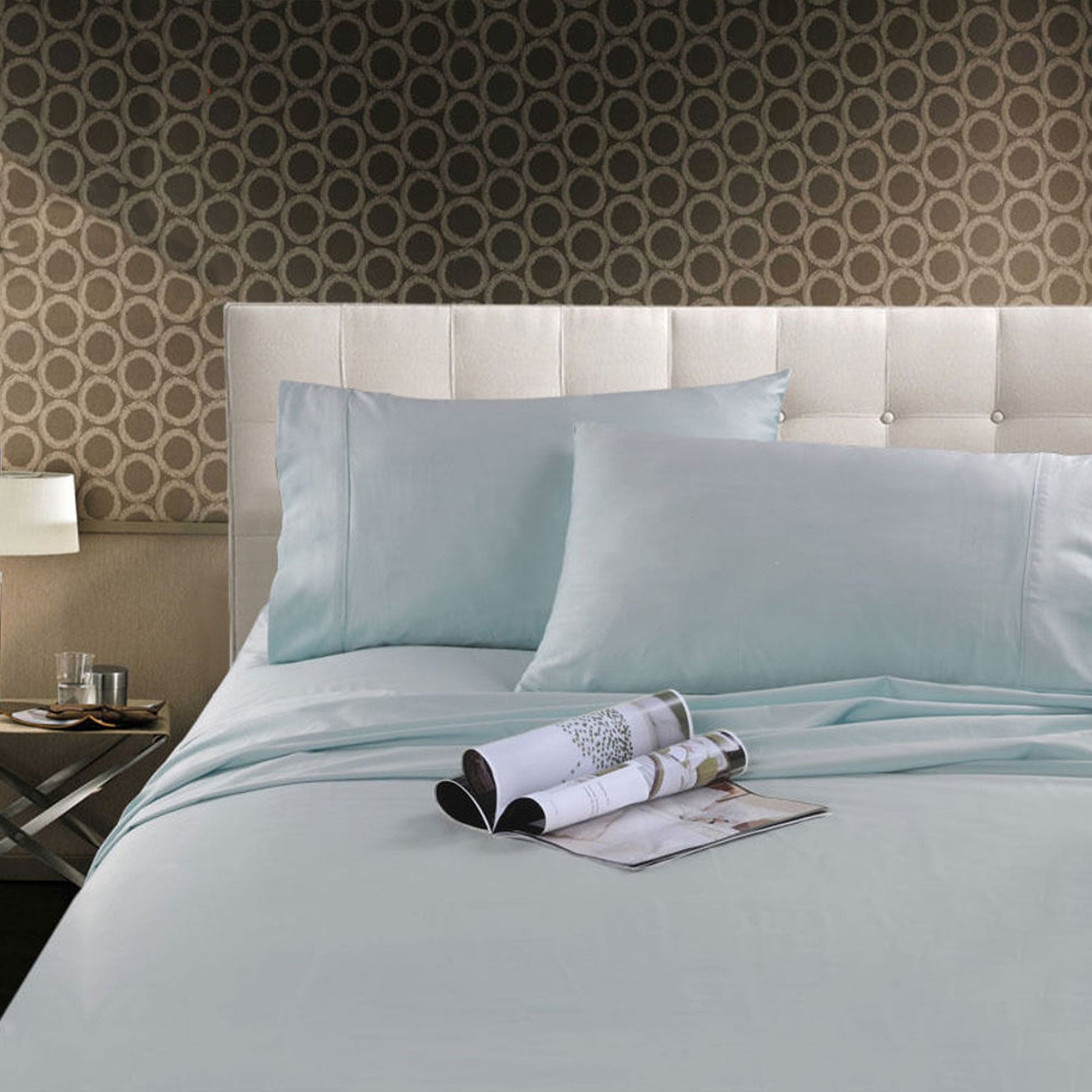Kingtex 300TC Cotton Sateen Flat Fitted Sheet Set Ice Blue King