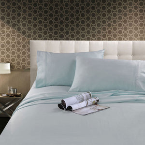 Kingtex 300TC Cotton Sateen Flat Fitted Sheet Set Ice Blue King