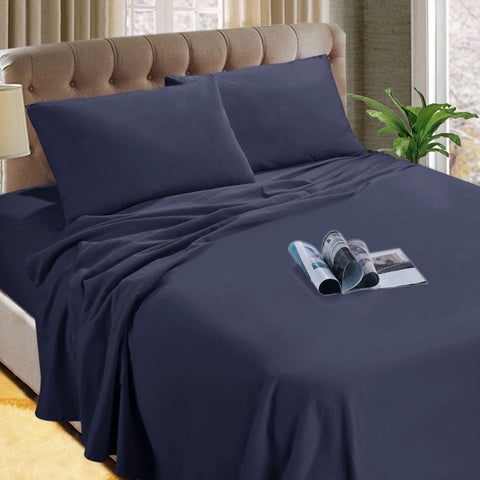 Kingtex Micro Flannelette Flat Fitted Sheet Set 40cm Wall Denim Blue King