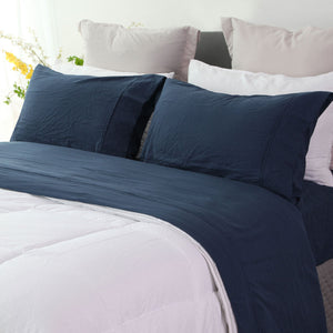 Ramesses Pebble Wash Linen Look Flat Fitted Sheet 40cm Wall Blue Single