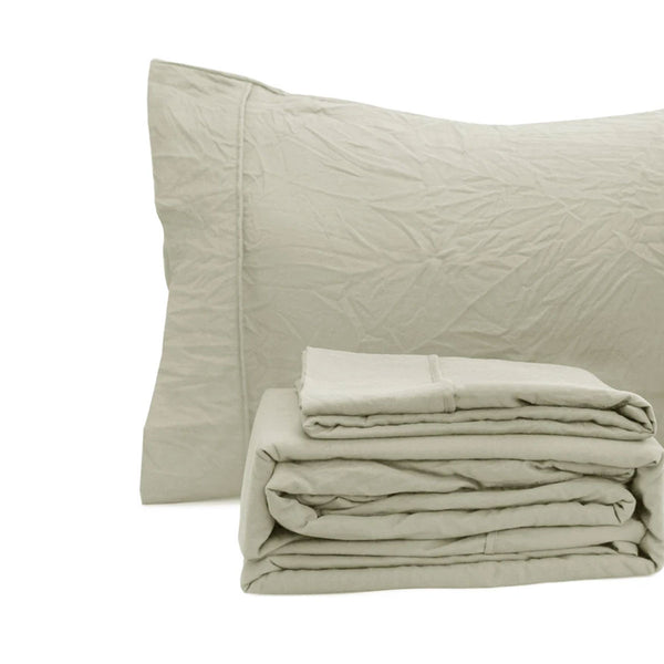 Ramesses Pebble Wash Linen Look Flat Fitted Sheet Set 40cm Wall Oatmeal Single