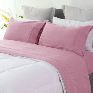 Ramesses Pebble Wash Linen Look Flat Fitted Sheet 40cm Wall Rose King Single