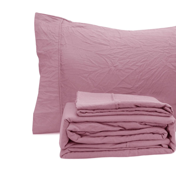 Ramesses Pebble Wash Linen Look Flat Fitted Sheet Set 40cm Wall Rose Single