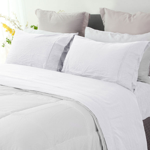 Ramesses Pebble Wash Linen Look Flat Fitted Sheet Set 40cm Wall White King