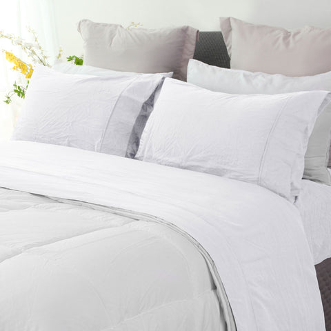 Ramesses Pebble Wash Linen Look Flat Fitted Sheet Set 40cm Wall White Single