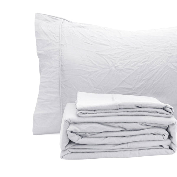 Ramesses Pebble Wash Linen Look Flat Fitted Sheet Set 40cm Wall White Single