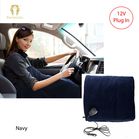 Ramesses 12V Electric Heated Car Blanket Throw Rug 110 x 150cm Navy