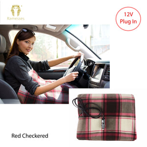 Ramesses 12V Electric Heated Car Blanket Throw Rug 110 x 150cm Red Check