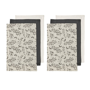Ladelle Grown Ivy Set of 6 Cotton Kitchen Tea Towels Charcoal Grey