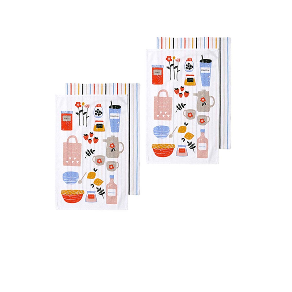 Ladelle Sunday Market Set of 4 Cotton Kitchen Tea Towels Blue Multi