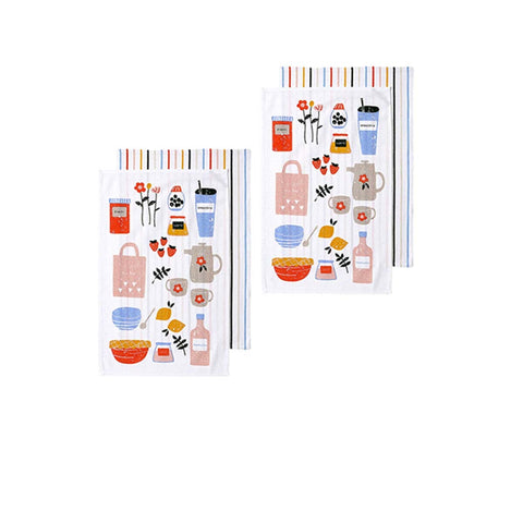 Ladelle Sunday Market Set of 4 Cotton Kitchen Tea Towels Blue Multi