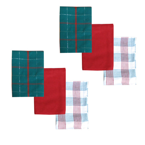 Ladelle Brick Set of 6 Cotton Kitchen Tea Towels Red Design 5