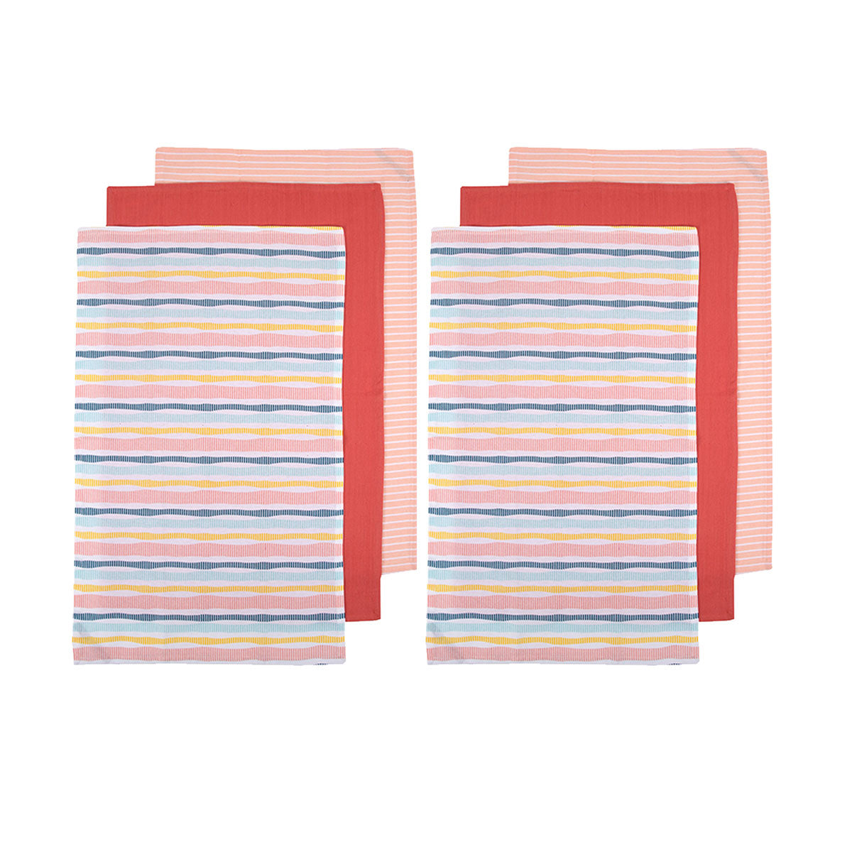 Ladelle Set of 6 Zest Bright Cotton Kitchen Tea Towels 50 x 70cm Stripes