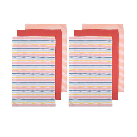 Ladelle Set of 6 Zest Bright Cotton Kitchen Tea Towels 50 x 70cm Stripes