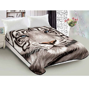 Reversible 800gsm Animal Pattern Mink Blanket Queen 200 x 240cm Blue Eyed Tiger