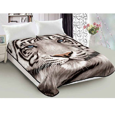 Reversible 800gsm Animal Pattern Mink Blanket Queen 200 x 240cm Blue Eyed Tiger