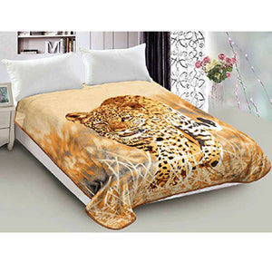 Reversible 800gsm Animal Pattern Mink Blanket Queen 200 x 240cm Prowling Leopard