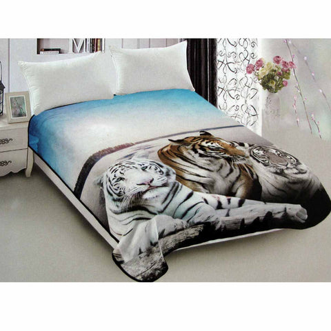 Three Tigers Reversible Mink Blanket Throw Rug Queen 200 x 240cm
