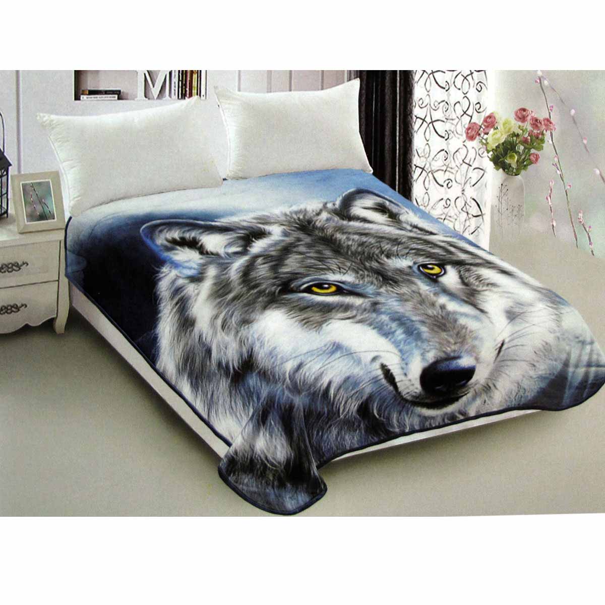 Wild Wolf Reversible Mink Blanket Throw Rug Queen 200 x 240cm