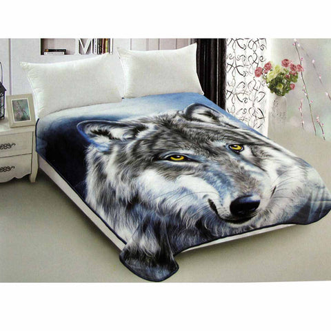 Wild Wolf Reversible Mink Blanket Throw Rug Queen 200 x 240cm