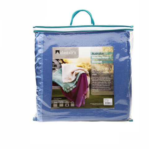 Alastairs 375GSM Australian Merino Wool Blanket Throw Rug Blue Queen