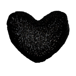 Georges Fine Linens Sequined Heart Shape Filled Cushion Black