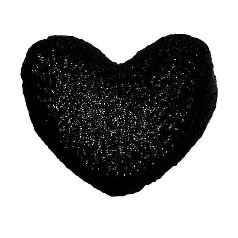 Georges Fine Linens Sequined Heart Shape Filled Cushion Black