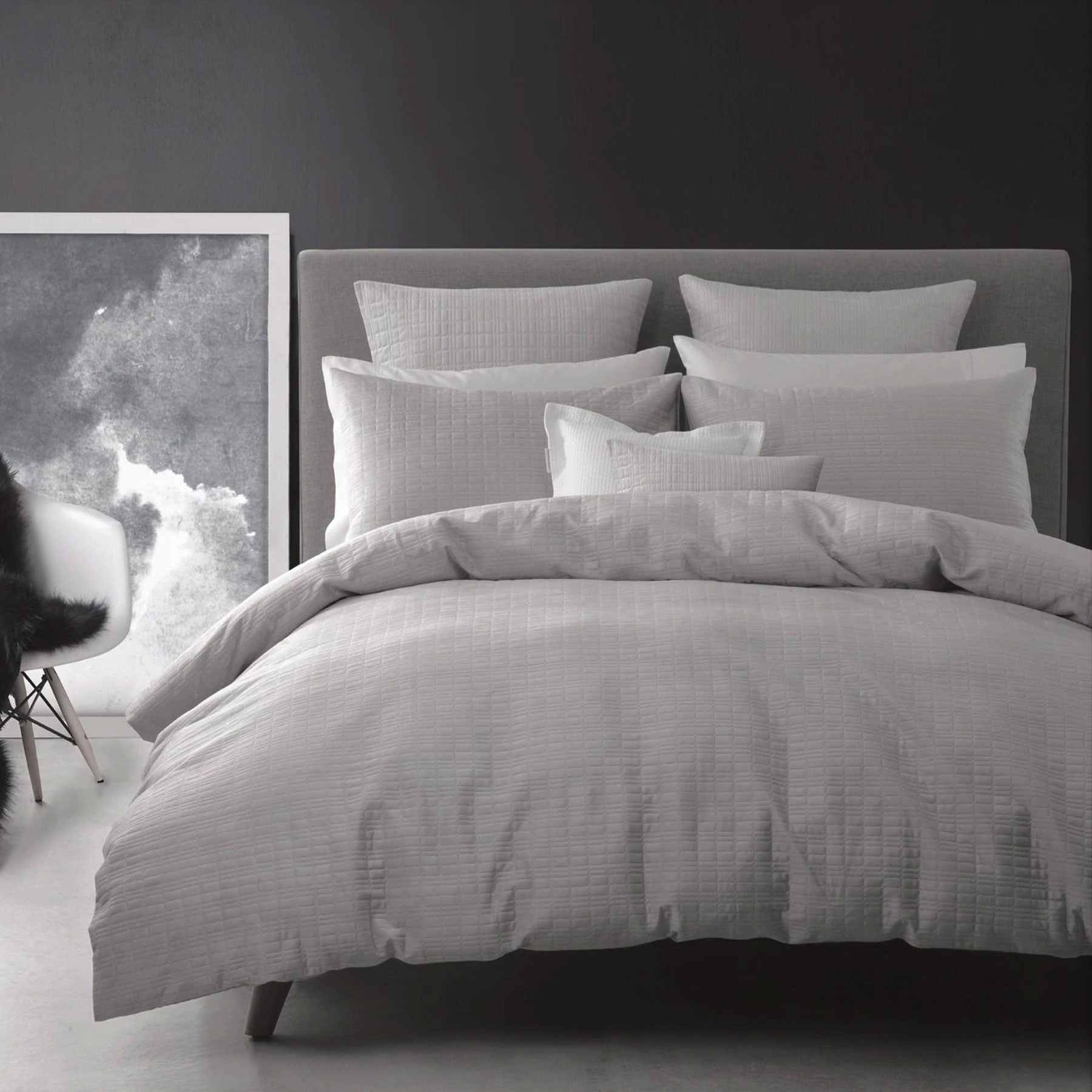Georges Fine Linens Aurora Lightly Quilted Quilt Doona Duvet Cover Silver Queen